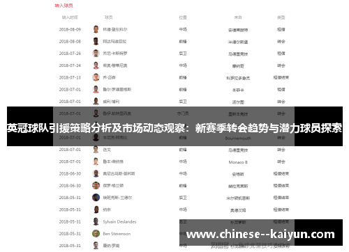 英冠球队引援策略分析及市场动态观察：新赛季转会趋势与潜力球员探索